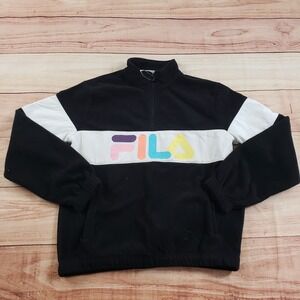 Fila Sweater Womens Medium Black‎ White Outdoor Fleece Full Zip Up Ladies M